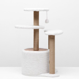 Игровой комплекс с домиком, 3 площадками и игрушкой, 50х50х85 см, светло-бежевый Игровой комплекс с домиком, 3 площадками и игрушкой, 50х50х85 см, светло-бежевый