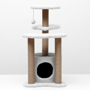 Игровой комплекс с домиком, 3 площадками и игрушкой, 50х50х85 см, светло-серый Игровой комплекс с домиком, 3 площадками и игрушкой, 50х50х85 см, светло-серый