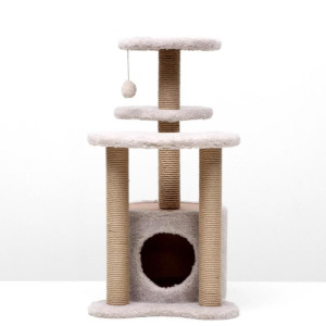 Игровой комплекс с домиком, 3 площадками и игрушкой, 50х50х85 см, тёмно-бежевый Игровой комплекс с домиком, 3 площадками и игрушкой, 50х50х85 см, тёмно-бежевый