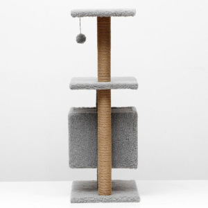 Игровой комплекс с домиком, горкой, 3 площадками,60х39х97 см, джут, ковролин, тёмно-серый Игровой комплекс с домиком, горкой, 3 площадками,60х39х97 см, джут, ковролин, тёмно-серый