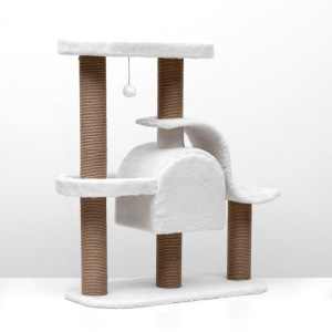 Игровой комплекс с домиком и горкой, 3 площадки, 80х40х98 см, джут, ковролин, светло-бежевый Игровой комплекс с домиком и горкой, 3 площадки, 80х40х98 см, джут, ковролин, светло-бежевый