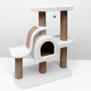 Игровой комплекс с домиком и горкой, 3 площадки, 80х40х98 см, джут, ковролин, светло-бежевый Игровой комплекс с домиком и горкой, 3 площадки, 80х40х98 см, джут, ковролин, светло-бежевый