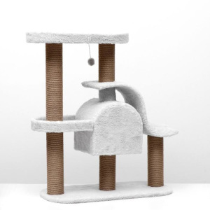 Игровой комплекс с домиком и горкой, 3 площадки, 80х40х98 см, джут, ковролин, светло-серый Игровой комплекс с домиком и горкой, 3 площадки, 80х40х98 см, джут, ковролин, светло-серый