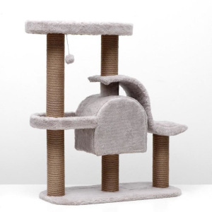 Игровой комплекс с домиком и горкой, 3 площадки, 80х40х98 см, джут, ковролин, тёмно-бежевый Игровой комплекс с домиком и горкой, 3 площадки, 80х40х98 см, джут, ковролин, тёмно-бежевый