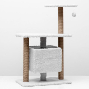 Игровой комплекс с домиком и горкой, 60х39х97 см, джут, ковролин, светло-серый Игровой комплекс с домиком и горкой, 60х39х97 см, джут, ковролин, светло-серый