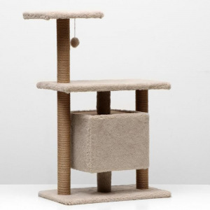 Игровой комплекс с домиком и горкой, 60х39х97 см, джут, ковролин, тёмно-бежевый Игровой комплекс с домиком и горкой, 60х39х97 см, джут, ковролин, тёмно-бежевый