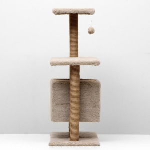 Игровой комплекс с домиком и горкой, 60х39х97 см, джут, ковролин, тёмно-бежевый Игровой комплекс с домиком и горкой, 60х39х97 см, джут, ковролин, тёмно-бежевый