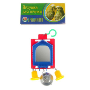 Игрушка для птиц зеркало двойное с металлическим и пластиковыми колокольчиками №2, микс Игрушка для птиц зеркало двойное с металлическим и пластиковыми колокольчиками №2, микс