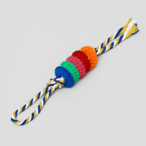 Игрушка жевательная "Шестерёнка на канате", 32 см, диаметр колец 5 см, микс цветов Игрушка жевательная "Шестерёнка на канате", 32 см, диаметр колец 5 см, микс цветов