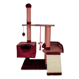 Комплекс для кошек "Зооник", многоуровневый с горкой, сизаль, 94 х 52 х 138 см, бордовый Комплекс для кошек "Зооник", многоуровневый с горкой, сизаль, 94 х 52 х 138 см, бордовый