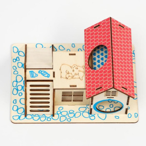 Комплекс-площадка для грызунов с 2 домиками и горкой, фанера, 19 х 14 см, микс цветов Комплекс-площадка для грызунов с 2 домиками и горкой, фанера, 19 х 14 см, микс цветов