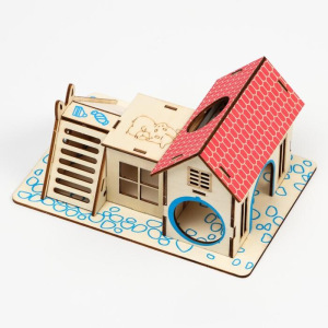 Комплекс-площадка для грызунов с 2 домиками и горкой, фанера, 19 х 14 см, микс цветов Комплекс-площадка для грызунов с 2 домиками и горкой, фанера, 19 х 14 см, микс цветов