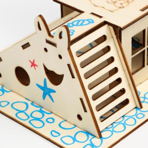 Комплекс-площадка для грызунов с 2 домиками и горкой, фанера, 19 х 14 см, микс цветов Комплекс-площадка для грызунов с 2 домиками и горкой, фанера, 19 х 14 см, микс цветов