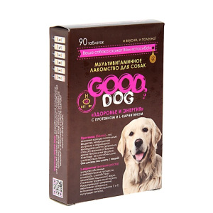 Мультивитаминное лакомство GOOD DOG для собак, "Здоровье и энергия" 90 таб Мультивитаминное лакомство GOOD DOG для собак, "Здоровье и энергия" 90 таб