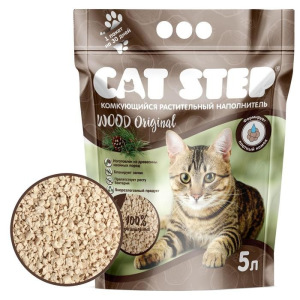 Наполнитель комкующийся растительный CAT STEP Wood Original, 5 л Наполнитель комкующийся растительный CAT STEP Wood Original, 5 л
