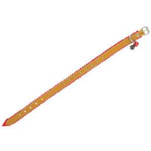 Ошейник кожаный украшенный, на синтепоне, с бубенчиками, 28 х 1 см, желтый Ошейник кожаный украшенный, на синтепоне, с бубенчиками, 28 х 1 см, желтый