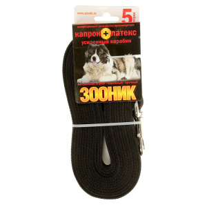 Поводок Зооник капроновый с латексной нитью и усиленным карабином, 5 м х 2,5 см, черный Поводок Зооник капроновый с латексной нитью и усиленным карабином, 5 м х 2,5 см, черный