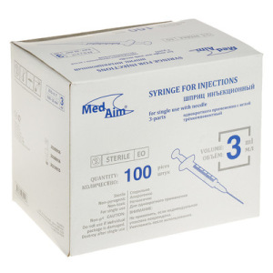 Шприц инъекц. 3 мл 3-х комп. с иглой 0,63*32 мм (23G*1 1/4") Шприц инъекц. 3 мл 3-х комп. с иглой 0,63*32 мм (23G*1 1/4")