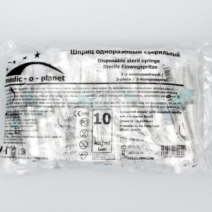 Шприц Medic-o-planet 10,0 мл с иглой 21Gх1 1/2" (0,8х40мм) Шприц Medic-o-planet 10,0 мл с иглой 21Gх1 1/2" (0,8х40мм)