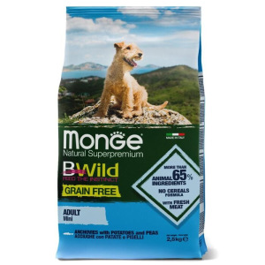 Сухой корм Monge Dog BWild GRAIN FREE Mini для собак мелких пород, анчоус/картофель, 2,5 кг 731600 Сухой корм Monge Dog BWild GRAIN FREE Mini для собак мелких пород, анчоус/картофель, 2,5 кг 731600