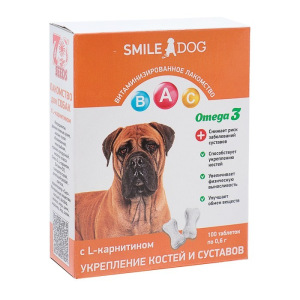 Витамины Smile Dog для собак, с L-карнитином, 100 таб Витамины Smile Dog для собак, с L-карнитином, 100 таб