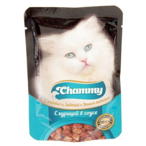 Влажный корм Chammy для кошек, курица, кусочки в соусе, пауч, 85 г Влажный корм Chammy для кошек, курица, кусочки в соусе, пауч, 85 г