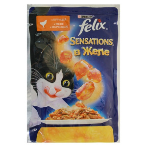 Влажный корм FELIX Sensations для кошек, курица/морковь в желе, пауч, 85 г Влажный корм FELIX Sensations для кошек, курица/морковь в желе, пауч, 85 г
