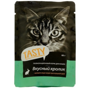 Влажный корм Tasty для кошек, кролик в желе, пауч, 85 г Влажный корм Tasty для кошек, кролик в желе, пауч, 85 г