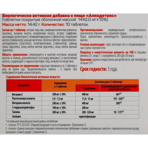 Алкодетокс, от похмелья, 10 таблеток Алкодетокс, от похмелья, 10 таблеток