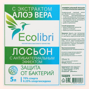 Антисептик для рук Ecolibri с антибактериальным эффектом, лосьон, 5 литров Антисептик для рук Ecolibri с антибактериальным эффектом, лосьон, 5 литров