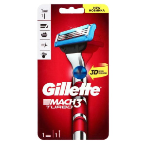 Бритва с 1 сменной кассетой Gillette Mach3 Turbo 3D Red Бритва с 1 сменной кассетой Gillette Mach3 Turbo 3D Red