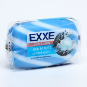 Крем+мыло Exxe 1+1 "Морской жемчуг" синее полосатое, 80 г Крем+мыло Exxe 1+1 "Морской жемчуг" синее полосатое, 80 г