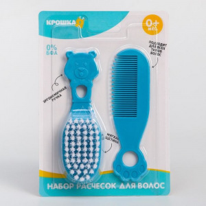 Набор для ухода за волосами: расческа и щетка, "Мишка", цвет голубой Набор для ухода за волосами: расческа и щетка, "Мишка", цвет голубой