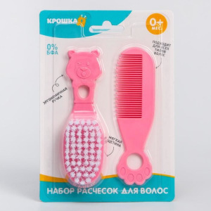 Набор для ухода за волосами: расческа и щетка, "Мишка", цвет розовый Набор для ухода за волосами: расческа и щетка, "Мишка", цвет розовый