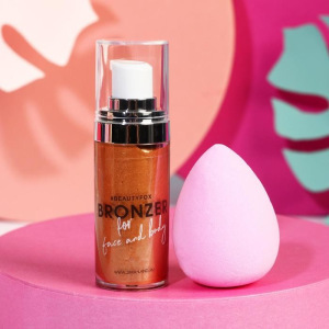 Набор Glitter is new World, бронзер-хайлайтер (оттенок №2, 20 мл) и бьюти-блендер Набор Glitter is new World, бронзер-хайлайтер (оттенок №2, 20 мл) и бьюти-блендер