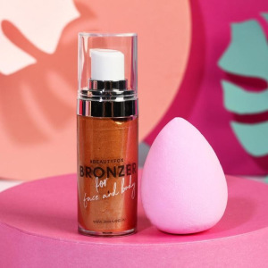 Набор More sparkle, please!, бронзер-хайлайтер (оттенок №1, 20 мл) и бьюти-блендер Набор More sparkle, please!, бронзер-хайлайтер (оттенок №1, 20 мл) и бьюти-блендер