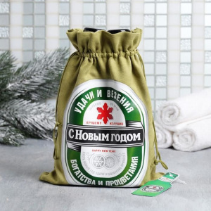 Набор в мешке "С Новым годом, зеленый" гель для душа, шампунь, мыло косичка Набор в мешке "С Новым годом, зеленый" гель для душа, шампунь, мыло косичка