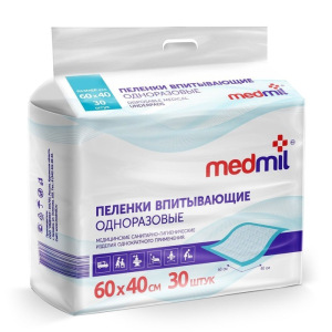 Пеленки впитывающие одноразовые «Medmil» Эконом, 60*40, 30 шт Пеленки впитывающие одноразовые «Medmil» Эконом, 60*40, 30 шт
