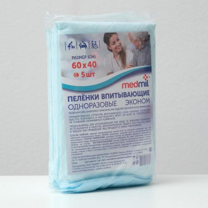 Пеленки впитывающие одноразовые «Medmil» Эконом, 60*40, 5 шт Пеленки впитывающие одноразовые «Medmil» Эконом, 60*40, 5 шт