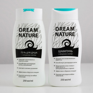 Подарочный набор для женщин Dream Nature «Муцин улитки»: шампунь, 250 мл + гель для душа, 250 мл Подарочный набор для женщин Dream Nature «Муцин улитки»: шампунь, 250 мл + гель для душа, 250 мл