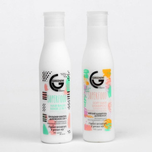 Подарочный набор Greenini Super Food: восстанавливающие шампунь, 250 мл + бальзам, 250 мл Подарочный набор Greenini Super Food: восстанавливающие шампунь, 250 мл + бальзам, 250 мл