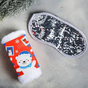 Подарочный набор "Счастья в Новом году!": гель для душа, крем для рук, маска для сна, полотенце Подарочный набор "Счастья в Новом году!": гель для душа, крем для рук, маска для сна, полотенце