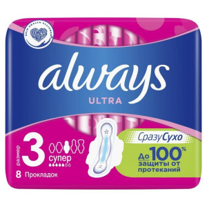 Прокладки «Always» Ultra Sensitive Super Plus Single, 8 шт Прокладки «Always» Ultra Sensitive Super Plus Single, 8 шт