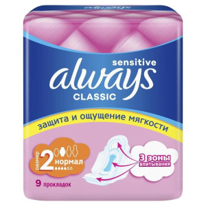 Прокладки с крылышками Always Classic Normal Sensitive, 9 шт. Прокладки с крылышками Always Classic Normal Sensitive, 9 шт.