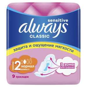 Прокладки с крылышками Always Classic Normal Sensitive, 9 шт. Прокладки с крылышками Always Classic Normal Sensitive, 9 шт.