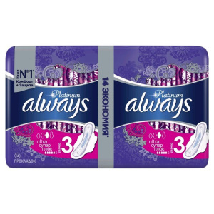 Прокладки с крылышками Always Ultra Platinum Super plus, размер 3, 14 шт. Прокладки с крылышками Always Ultra Platinum Super plus, размер 3, 14 шт.
