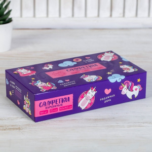 Салфетки бумажные в коробке "Единороги", 100 шт. Салфетки бумажные в коробке "Единороги", 100 шт.