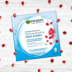 Тканевая маска для лица Garnier "Основной уход: Увлажнение + аква бомба" для всех типов кожи, 32 г Тканевая маска для лица Garnier "Основной уход: Увлажнение + аква бомба" для всех типов кожи, 32 г