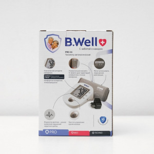 Тонометр электронный B.Well PRO 33, автоматический, индикатор аритмии, манжета М-L, адаптер Тонометр электронный B.Well PRO 33, автоматический, индикатор аритмии, манжета М-L, адаптер
