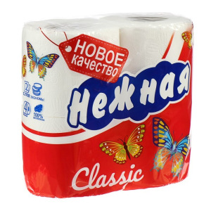 Туалетная бумага «Нежная» со втулкой, белая, 2 слоя, 4 рулона Туалетная бумага «Нежная» со втулкой, белая, 2 слоя, 4 рулона